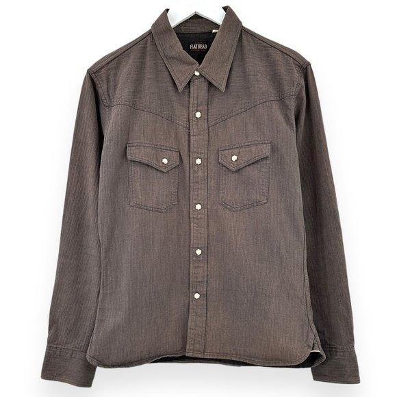 The Flat Head Made in Japan Brown Denim Snap Button Americana Western Shirt - Picture 1 of 8
